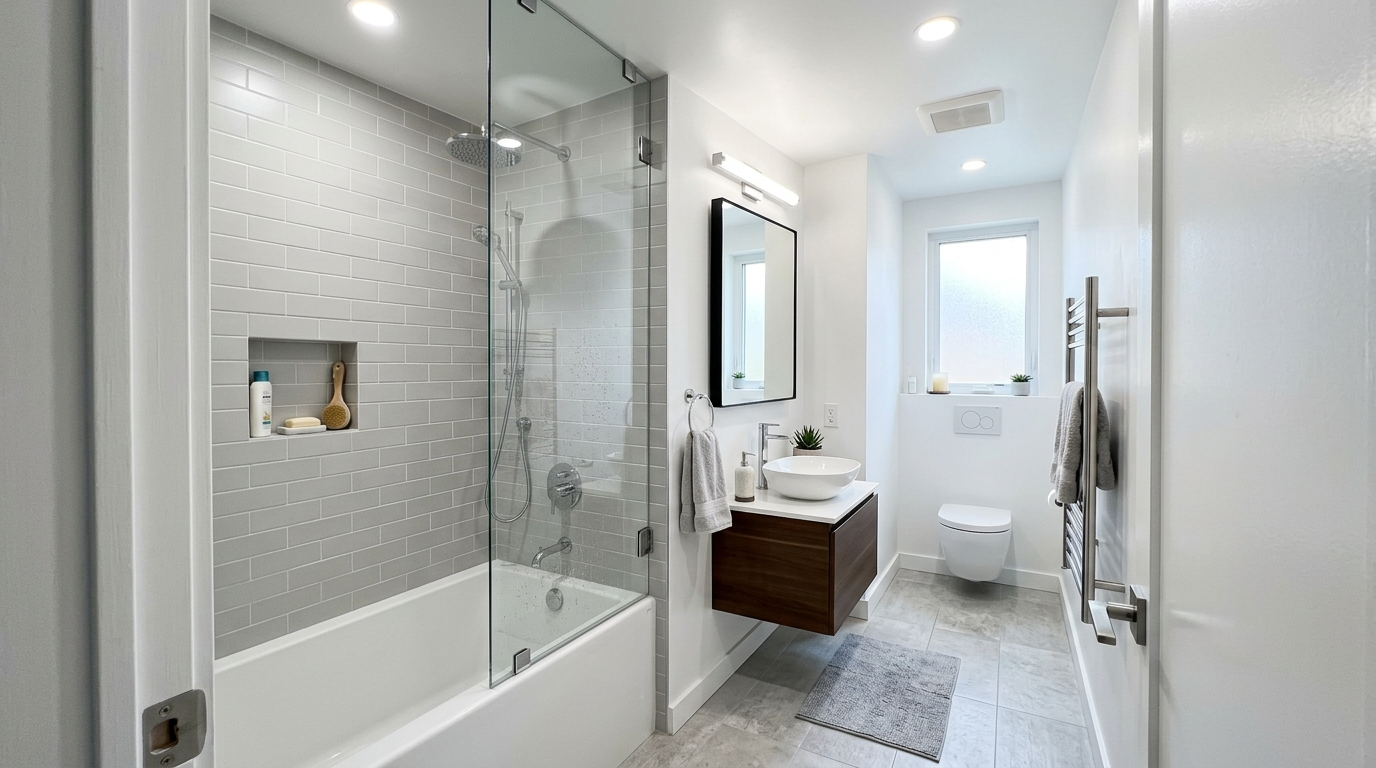 Install a vanity that offers storage without bulk